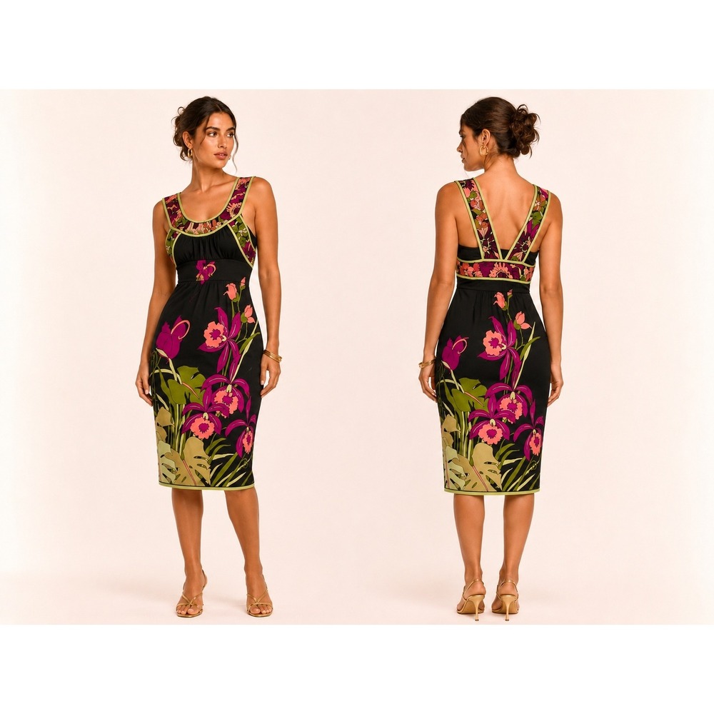 VTG Donna Morgan Tropical Orchid Dress 6 Maximalist Resort Pucci Style